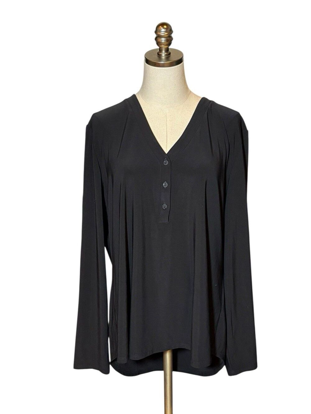 Franne Golde Shirt Women’s Tunic Blouse XXL Black V Neck Classic Office PLUS